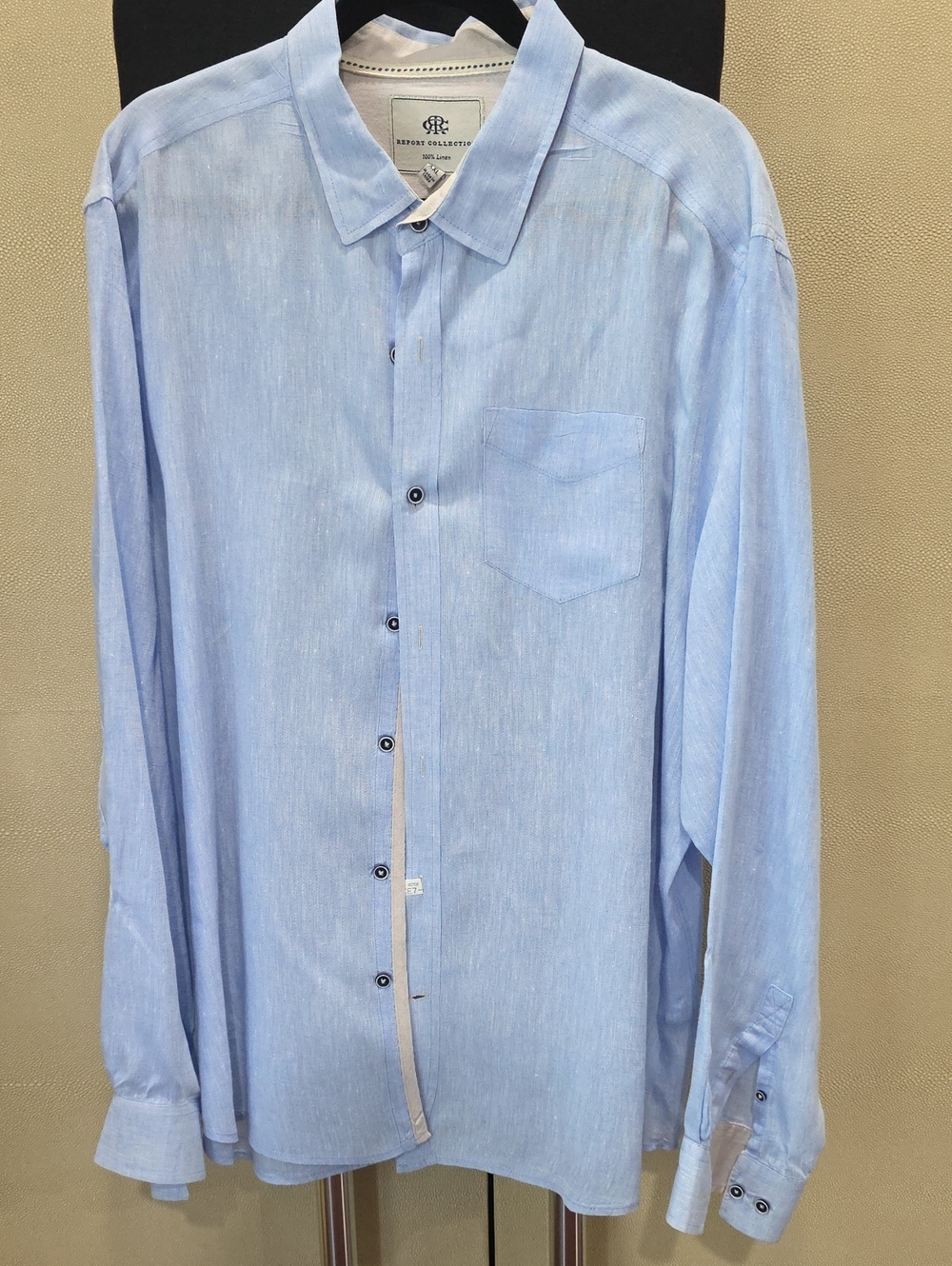 Reiss Light Blue Linen-Blend Button-Down Shirt